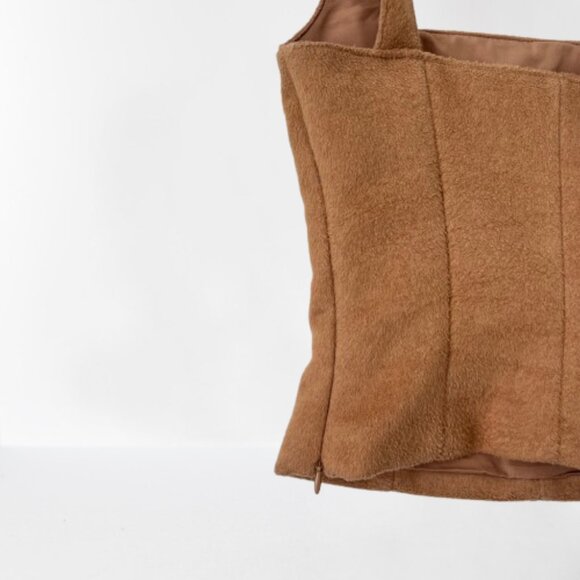NEW Zara Soft Faux Fur, Wool Blend Bustier Corset-Style Cropped Top in Camel, XS - Picture 13 of 16